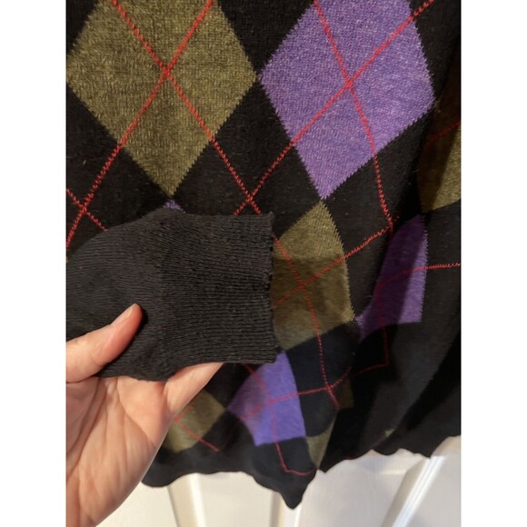 SISLEY Sweater Mens XL Argyle Diamond Relaxed Elegance Mock Neck Golf Italy Vtg - Picture 5 of 7